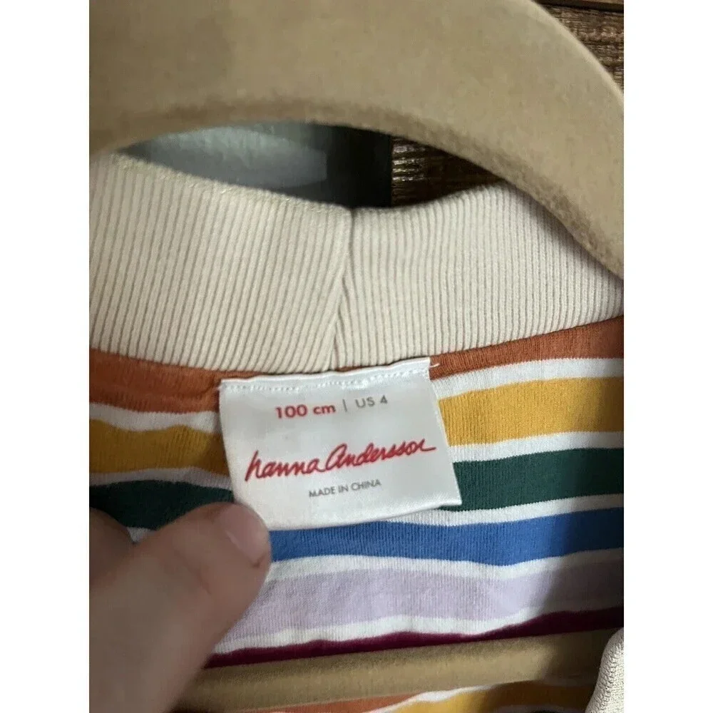 Hanna Andersson Sherpa ButtonUp Sweater Cardigan 4 ivory rainbow striped lining